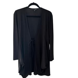 Sun Kim Cardigan Small Collarless Tie Front Quiet Luxury Black Long Sleeve